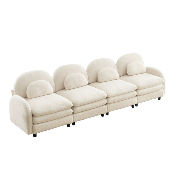 English Elm Teddy Fleece Modular Cloud Sofa Four Seat Curved Sculptural Design for Modern Living Rooms Beige White W5656S00085