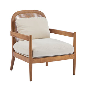 English Elm Christopher Knight Home® - [Set of 2] 26.6" Mid-Century Modern Accent Chair with Solid Wood Frame, Rattan Back and Plush Upholstery Ivory,Walnut N767P298390B