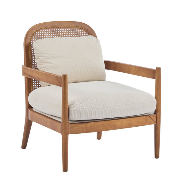 English Elm Christopher Knight Home® - [Set of 2] 26.6" Mid-Century Modern Accent Chair with Solid Wood Frame, Rattan Back and Plush Upholstery Ivory,Walnut N767P298390B