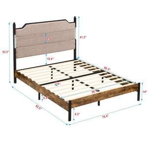 English Elm Queen Platform Bed Lamb Fleece Headboard Led Lighting Usb Charging Under Storage W311P416228