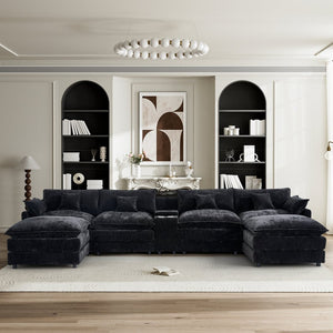 English Elm 145-inch Seven Piece Modular Cloud Sofa with Woolen Upholstery for Spacious Living Black W2564S00039