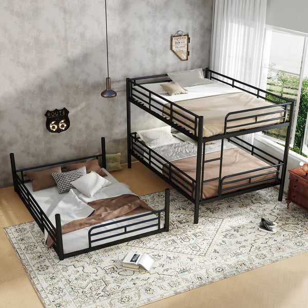 English Elm Twin Triple Metal Bunk Bed Matte Powder Coated Frame with Full Safety Guardrails Black W1580S00580