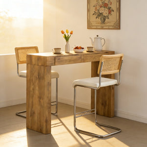 English Elm 2-piece Counter Height Bar Set with Wood Grain Table Pu Leather Stools and Storage Drawers W2920S00105