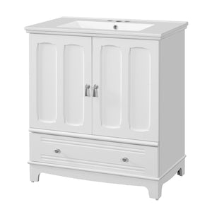 English Elm 30" Modern Bathroom Vanity with Ceramic Sink, Solid Wood Frame, Soft-Close Drawer & Adjustable Shelf White N710P293306K