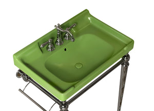 English Elm VICI 28" Ceramic Bathroom Basin in Green with 3 Pre-Drilled Holes, Overflow & Retro-Modern Charm W2615P306503