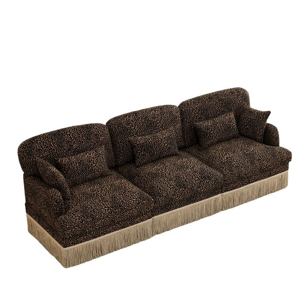 English Elm 100" Leopard Chenille Sectional Sofa with Tassel Trim Deep Seat Modular Living Room Couch Brown W5656S00013