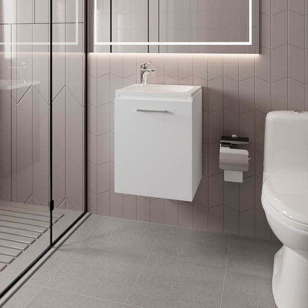 English Elm Summit Floating Wall Mount Vanity Cabinet Matte Finish Modern Bathroom Storage White B092P439898