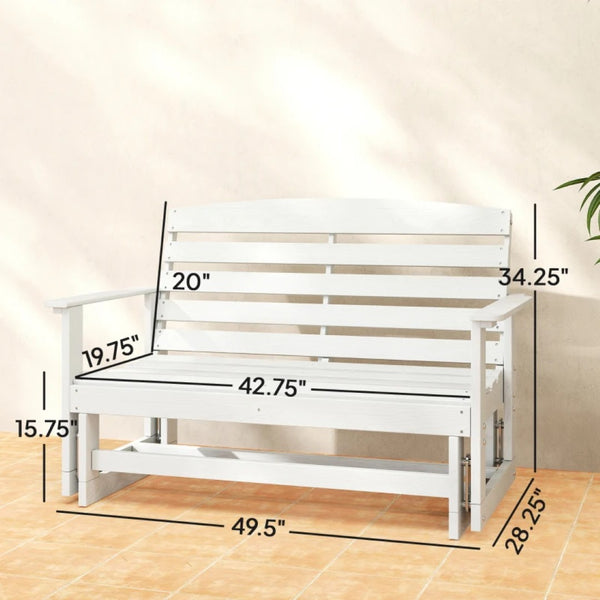 English Elm Double Outdoor Glider Bench Weatherproof Hdpe Slatted Farmhouse Porch Loveseat for Two White T3971P459236