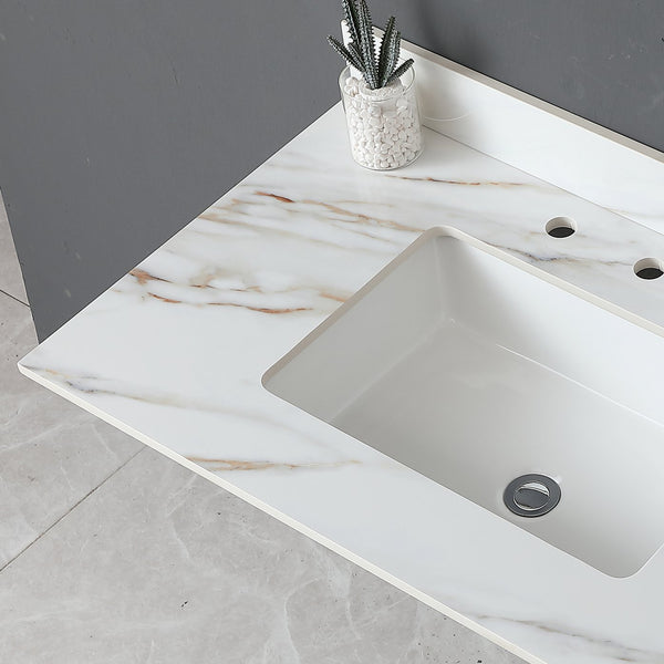 English Elm 37 Inch Marble Vanity Top - Elegant Carrara White Finish With Undermount Sink & 4" Backsplash Design W2699P192442