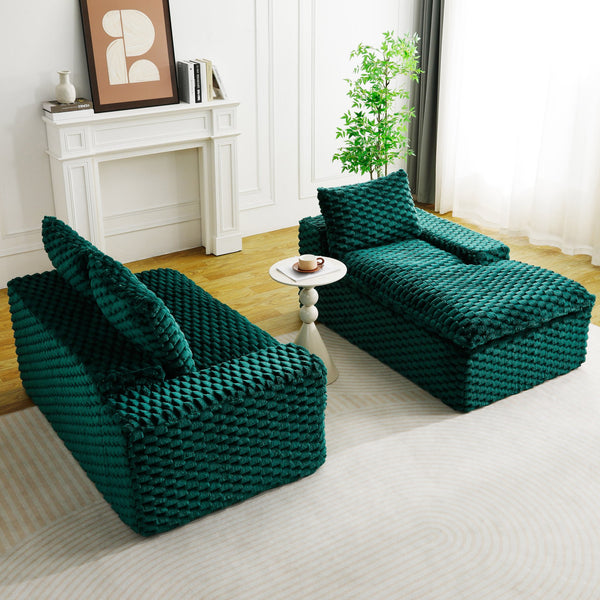 English Elm Green Turtle Velvet Sofa: Convertible Twin-Seat With Right Chaise Lounge For Modern Living Spaces W3371S00040