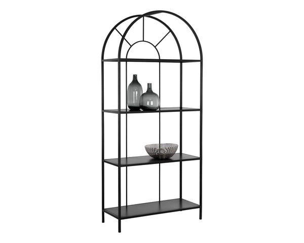 Sunpan Alcove Bookcase - Elegant Arched Design with Four Shelves, Crafted from Durable Steel Frame, Unique Style Black