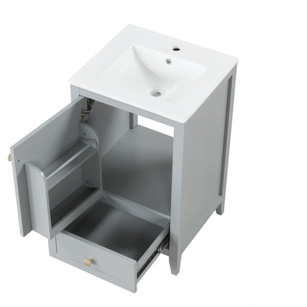 English Elm 20" Compact Bathroom Vanity Grey Mdf Cabinet Ceramic Sink Soft Close Storage N725P351851E