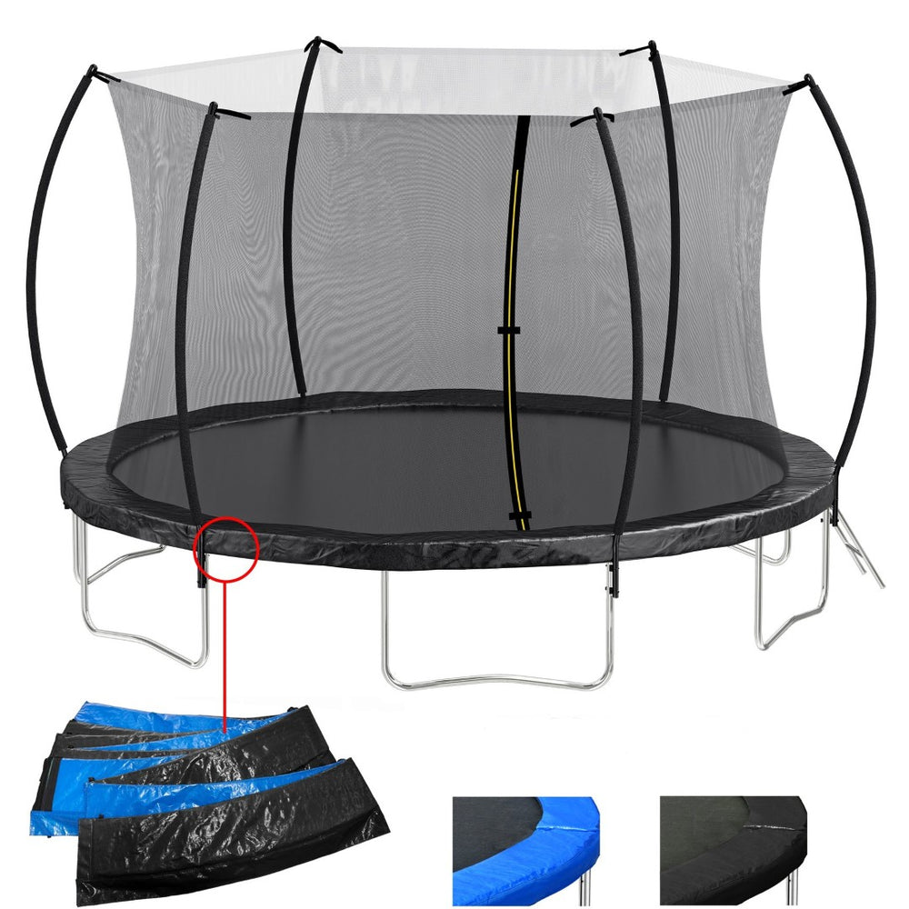 English Elm 14ft Trampoline with Curved Pole Enclosure Net Galvanized Frame and Safety Ladder W285P236466
