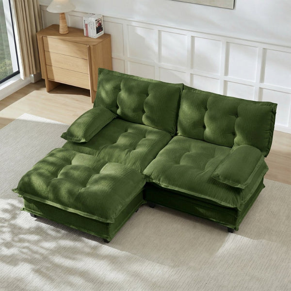 English Elm 77" L-shaped Chenille Cloud Sectional Sofa with Ottoman Deep Cushioned Modular Couch Green W714S01719