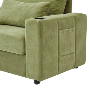 English Elm Modern Multifunctional Armchair with Chaise Lounge, Hidden Ottoman Storage, USB Ports & Cup Holders Green N719P292700F
