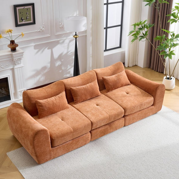 English Elm Modular Cloud Sectional Sofa Bed with Flannelette Upholstery for Flexible Living Orange W1829S00078