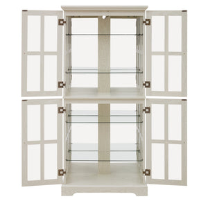 English Elm Curio Glass Cabinet with Lattice Doors and Adjustable Shelves, Antique Showcase with E26 Bulb Included White W1758P387896