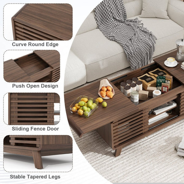 English Elm Coffee Table with Led Lighting Bluetooth Speaker Wireless Charging and Faux Marble Top T3773P419702