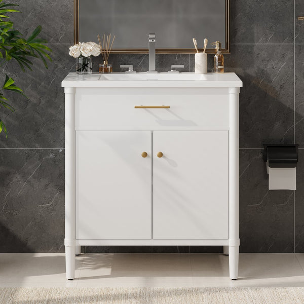 English Elm Christopher Knight Home® - 30 Inches Bathroom Vanity With Soft Close Doors, Curved Design, Adjustable Shelf & Elegant Sink N817P299509W