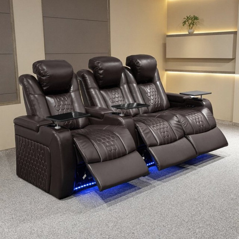 English Elm 93.3"power Recliner Set Nappa Leather Home Theater Seating Rgb Led Smart Charging W3819S00103