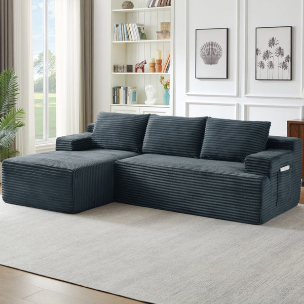 English Elm L-shaped Modular Cloud Sectional Deep Seat Corduroy Sofa for Living Room Lounge W2339P424644