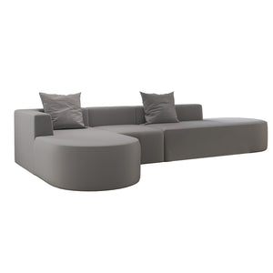 English Elm L Shaped Modular Sectional Sofa - 110" Grey Corduroy Couch With Movable Ottoman For Ultimate Comfort W3670S00003
