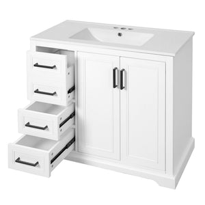 English Elm 36" Modern Bathroom Vanity with Ceramic Sink, Soft-Close Doors, 3 Drawers & Ample Storage for Small Baths White N729P280194K