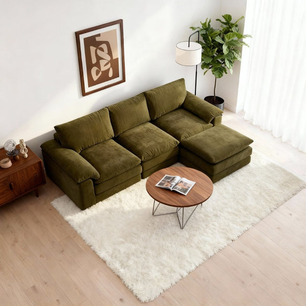 English Elm Modular Cloud Sectional with Ottoman Chenille Deep Seat Lounge Sofa for Living Room W3728S00015