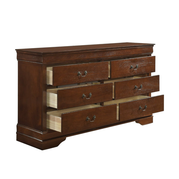 English Elm 6 Drawer Wooden Dresser with Molded Fronts and Metal Bale Pulls for Bedroom Storage B056P417107
