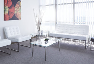 OSP Home Furnishings Brooklyn Tempered Glass Coffee Table with Brushed Nickel Frame for Modern Living Rooms MG1242S-NB