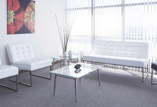 OSP Home Furnishings Brooklyn Tempered Glass Coffee Table with Brushed Nickel Frame for Modern Living Rooms MG1242S-NB