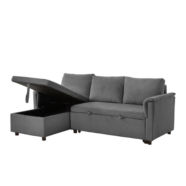 English Elm Loveseat Sectional Sleeper Sofa with Corduroy Tufted Upholstery Storage Chaise Reclining W2186S00012