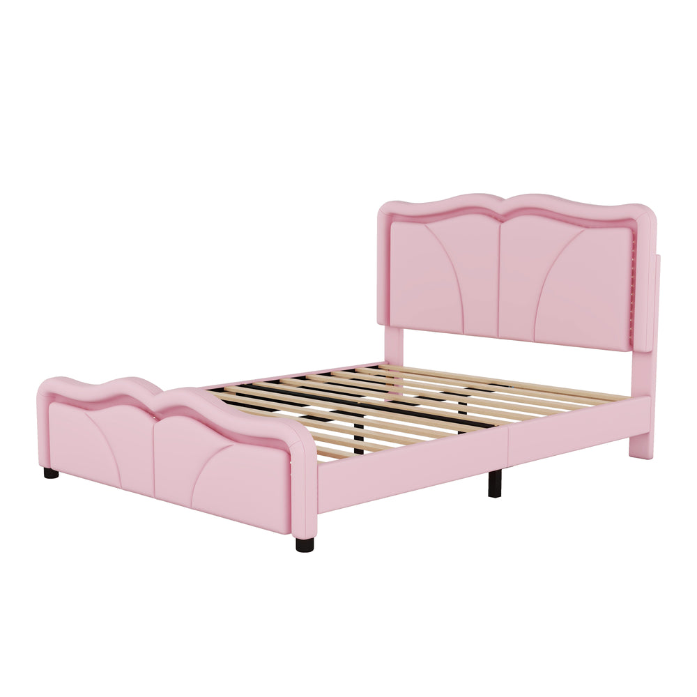 English Elm Full Full Size Upholstered Platform Bed in Pink with Curved Headboard, 3-Height Adjust, LED Strips, Sturdy Frame WF323749AAH