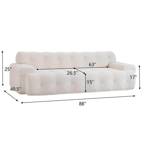 English Elm Christopher Knight Home® - 88 Cloud 3-Seater Chenille Sofa with Button Tufting, High-Density Foam Comfort, No-Assembly Modern Lounge White N773P342186W