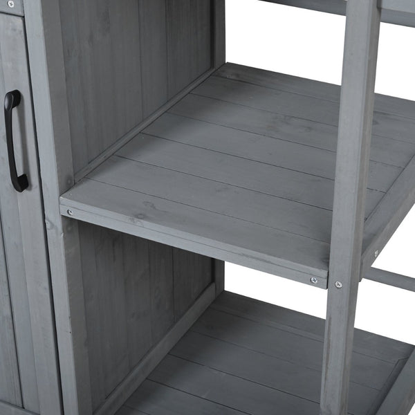 English Elm Foldable Outdoor Kitchen Cart with Stainless Worktop Fir Wood Frame and Lockable Wheels Grey N719P380278E
