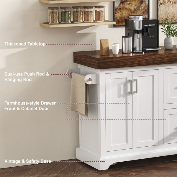 English Elm K&k Rolling Kitchen Island with Walnut Grain Countertop Drawers and Spice Rack White N707S000025W