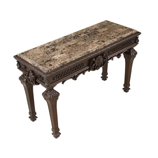 English Elm Solid Wood Hand Carved Console Table Marble Top Cherry Finish Formal Entryway Piece B011P474464