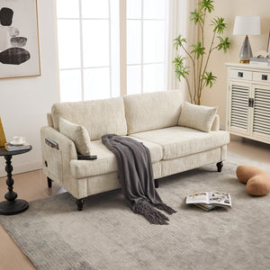 English Elm Modern chenille 2-seater sofa with LED, USB charging, storage pocket, solid wood legs, durable comfort Beige W395P318540