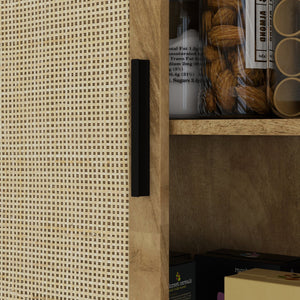 English Elm HOMCOM 64" Rattan Kitchen Pantry Cabinet with Adjustable 6-Level Shelf, Anti-Tip, Boho Storage W2225P173913