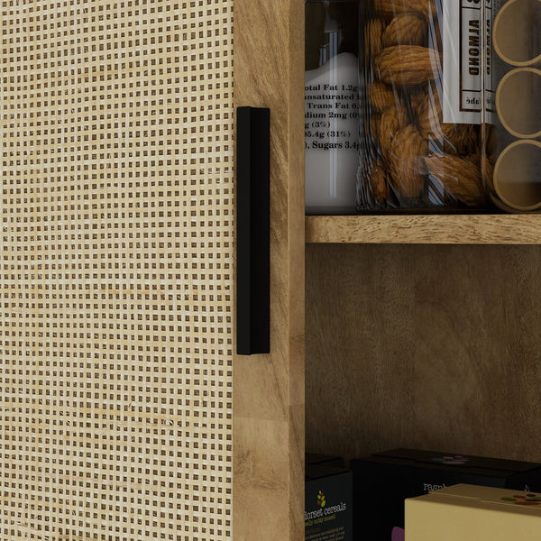 English Elm HOMCOM 64" Rattan Kitchen Pantry Cabinet with Adjustable 6-Level Shelf, Anti-Tip, Boho Storage W2225P173913
