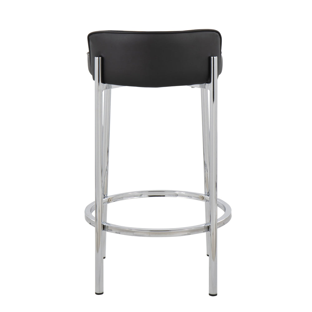 English Elm Chloe Glam Counter Stool Set of 2 – Black Faux Leather Tufted Seat with Chrome Gold Metal Base B202P221827