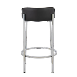 English Elm Chloe Glam Counter Stool Set of 2 – Black Faux Leather Tufted Seat with Chrome Gold Metal Base B202P221827
