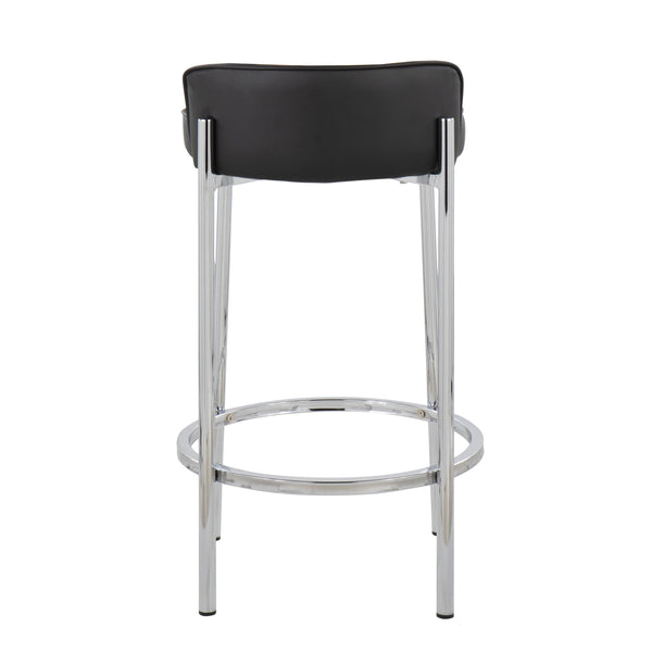 English Elm Chloe Glam Counter Stool Set of 2 – Black Faux Leather Tufted Seat with Chrome Gold Metal Base B202P221827