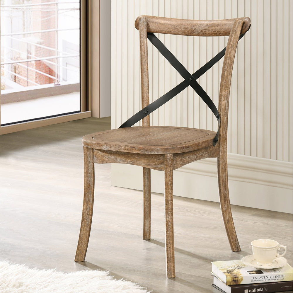 English Elm Rustic Oak Cross-Back Side Chairs (Set of 2) — Streamlined X-Frame, Tapered Rubberwood Legs, Durable Veneer Finish B062P209268
