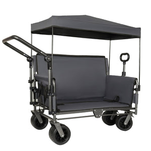 English Elm 3-in-1 Folding Wagon with Canopy Bench Seat 500lb All Terrain Heavy Duty Cart Gray W2932P354212