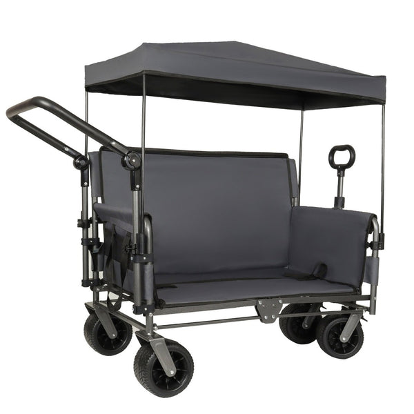English Elm 3-in-1 Folding Wagon with Canopy Bench Seat 500lb All Terrain Heavy Duty Cart Gray W2932P354212