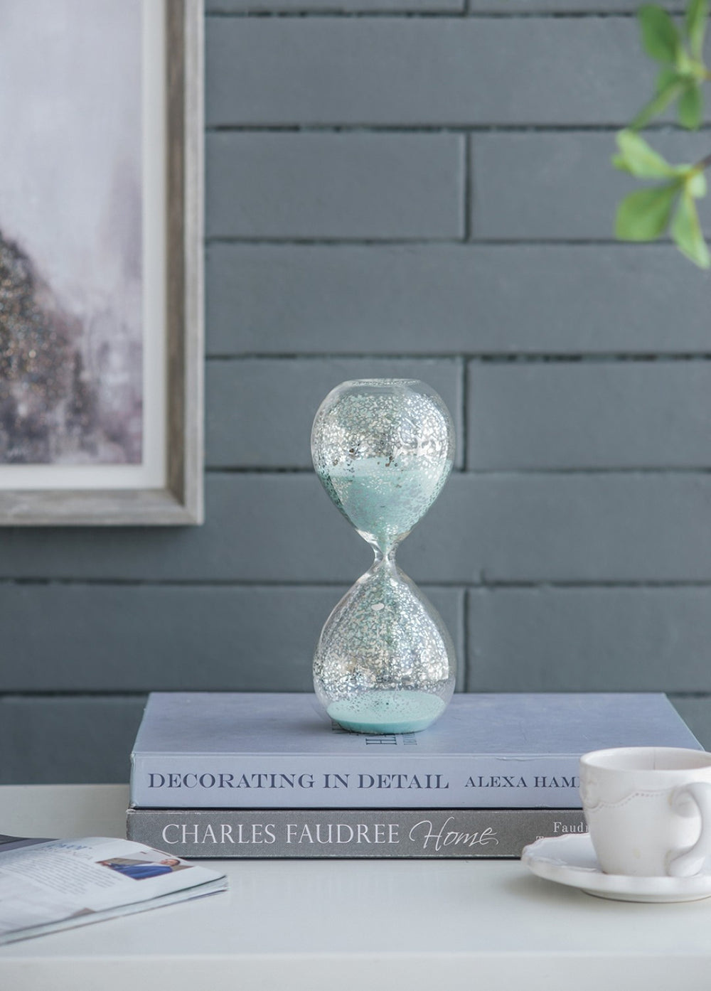 English Elm Set Of 2 Peleus Modern Hourglasses - 30-Minute Timers With Silvered Glass & Jade Sand Decor W2078P278417-GIGA