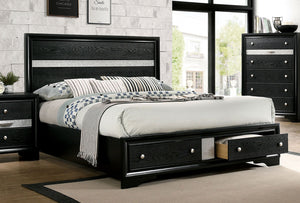 English Elm 1Pc Contemporary Queen Size Bed In Black Solid Wood - Stylish & Functional Bedroom Centerpiece B011S01678
