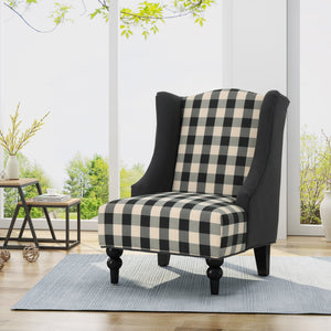 English Elm Christopher Knight Home® - TODDMAN High-Back Club Chair with Smooth Upholstery and Sloped Arms, Modern Wingback Comfort Black+White Scottie Dogs 64469.00BLKCHKDCHAR