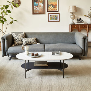 English Elm Coffee ceramic coffee table with sintered stone top, walnut shelf & steel frame for modern rooms W1911P194980